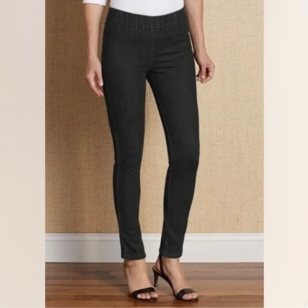 Soft Surroundings Metro Pull‎ On Stretch Jeans Stonewashed Black Gray M Tall
